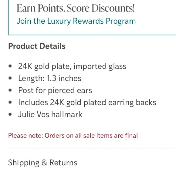 NWOT Julie Vos Nassau Stone Hoop Earrings in 24K gold plate - Picture 2 of 7